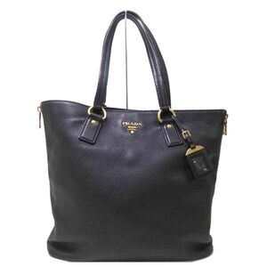 Prada Vitello Daino leather zip tote bag black